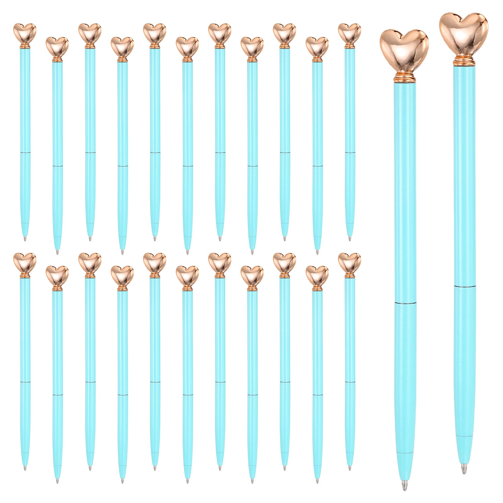 PATIKIL Heart Pens 1.0 mm Black Ink, 24 Pcs Metal Cute Pens Heart Ballpoint Retractable for Women Wedding Office Party Bridal Engagement Gifts Valentine's Day, Candy Blue/Rose Gold