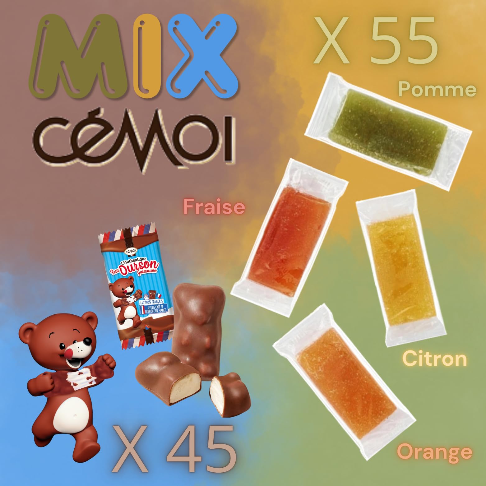 Mix CÉMOI - pâtes de fruits et oursons guimauve individuels - 1,75 kg