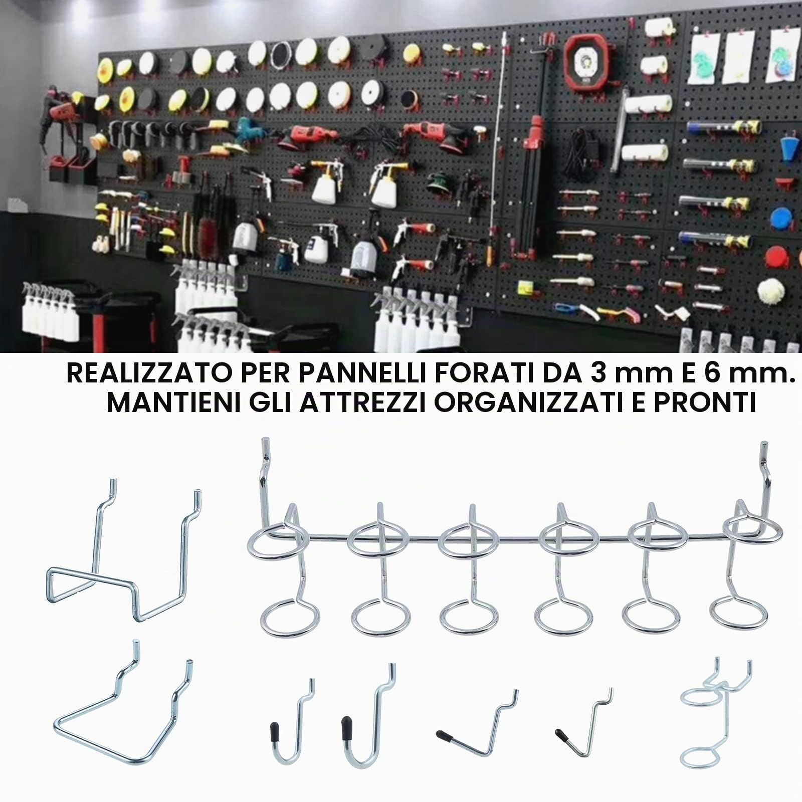 Assortimento di 144 ganci per pannello forato con contenitori per pannelli forati, serrature a piolo, per organizzare vari strumenti per garage, banco da lavoro, cucina