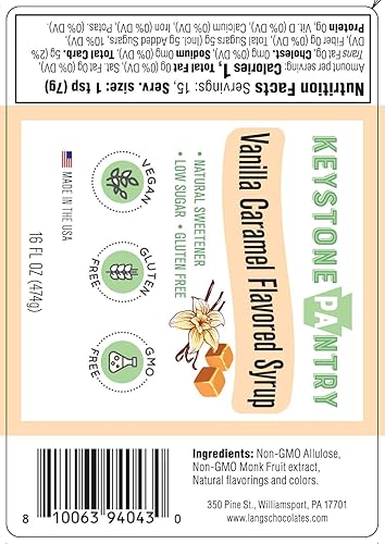 Miniatura 2 de Keystone Pantry Jarabe con sabor a caramelo de vainilla Botella de 1 pinta Edulcorante Natural Bajo en Azúcar Sin Gluten Vegano Sin OGM Kosher-parve