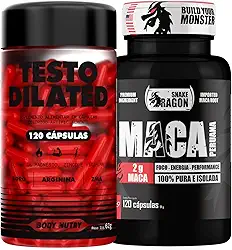 Kit Maca Peruana Negra 120 Capsulas 2000mg Black Pura Premium Importada Para Homens e Mulheres + Testo Dilated 120 Capsulas Vitaminas e minerais com Boro