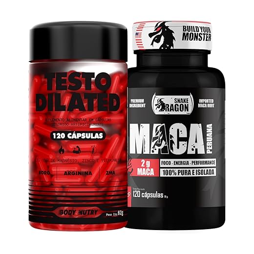 Kit Maca Peruana Negra 120 Capsulas 2000mg Black Pura Premium Importada Para Homens e Mulheres + Testo Dilated 120 Capsulas Vitaminas e minerais com Boro