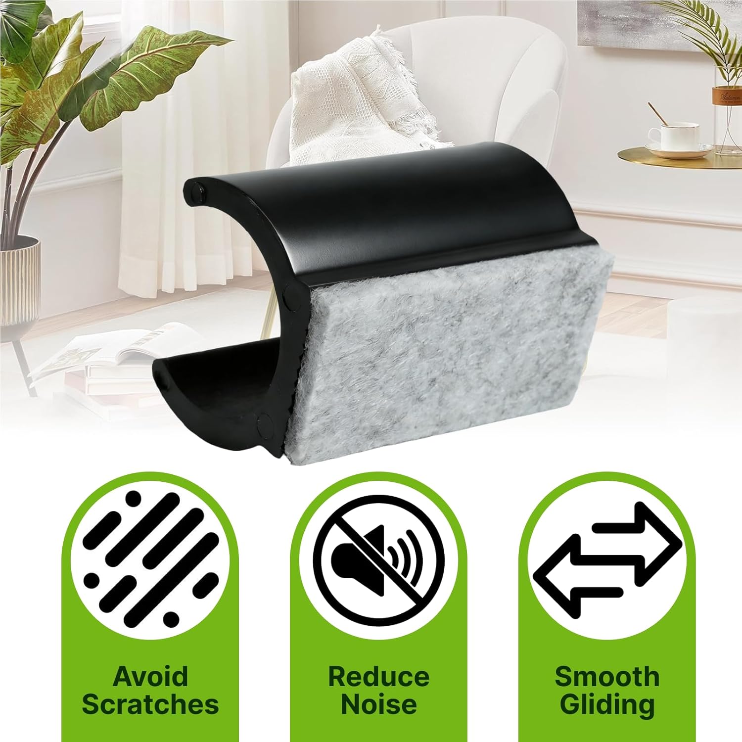 12 x Felt Pads for Furniture, Universal Furniture Glides Diameter 24-25 mm for Swings for Parquet, Laminate, Tiles, Black