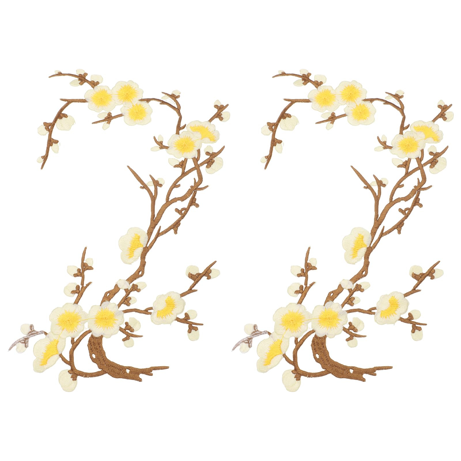 sourcing map 2 Pcs Plum Blossom Iron-on Patches, Flower Embroidery Appliques Sew on Patch Decoration Applique for Holes Jeans Dress Backpack Hats DIY Clothes, Beige Yellow/Coffee