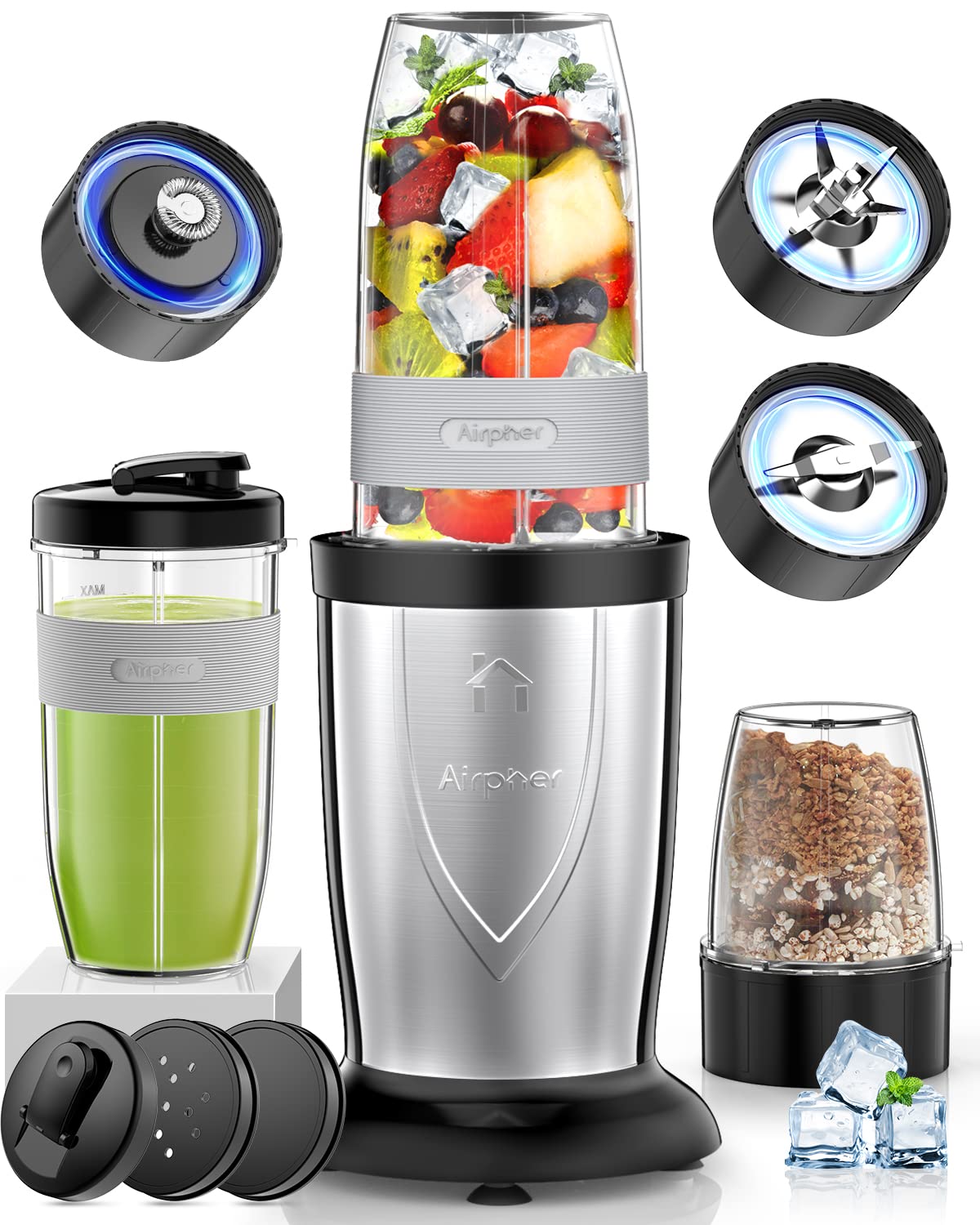 Personal Blender, Airpher Portable Bullet Blender for Shakes and Smoothies Juice, 850 Watt 12 PCS Blender Set for Kitchen ...