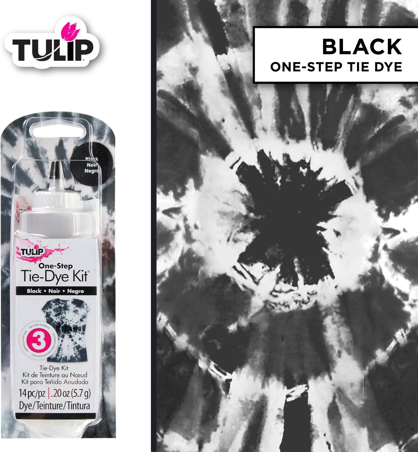 Tulip One-Step Tie-Dye Kit, Vibrant Colors for Fabric 4 fl oz, Black