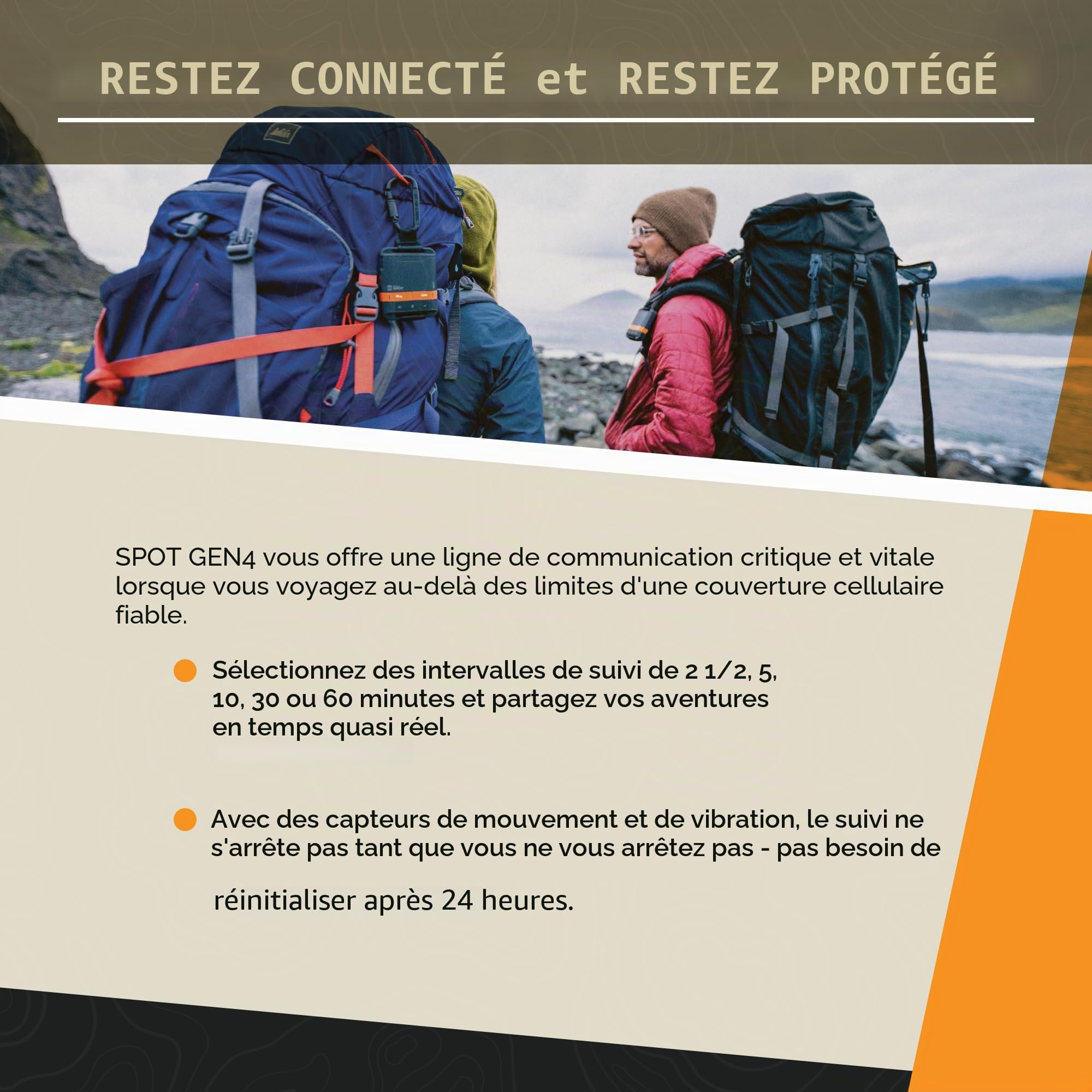 Spot Gen4 Traceur GPS Satellite Globalstar pour Randonnée Camping Travailleurs isolés Aventures Hors réseau