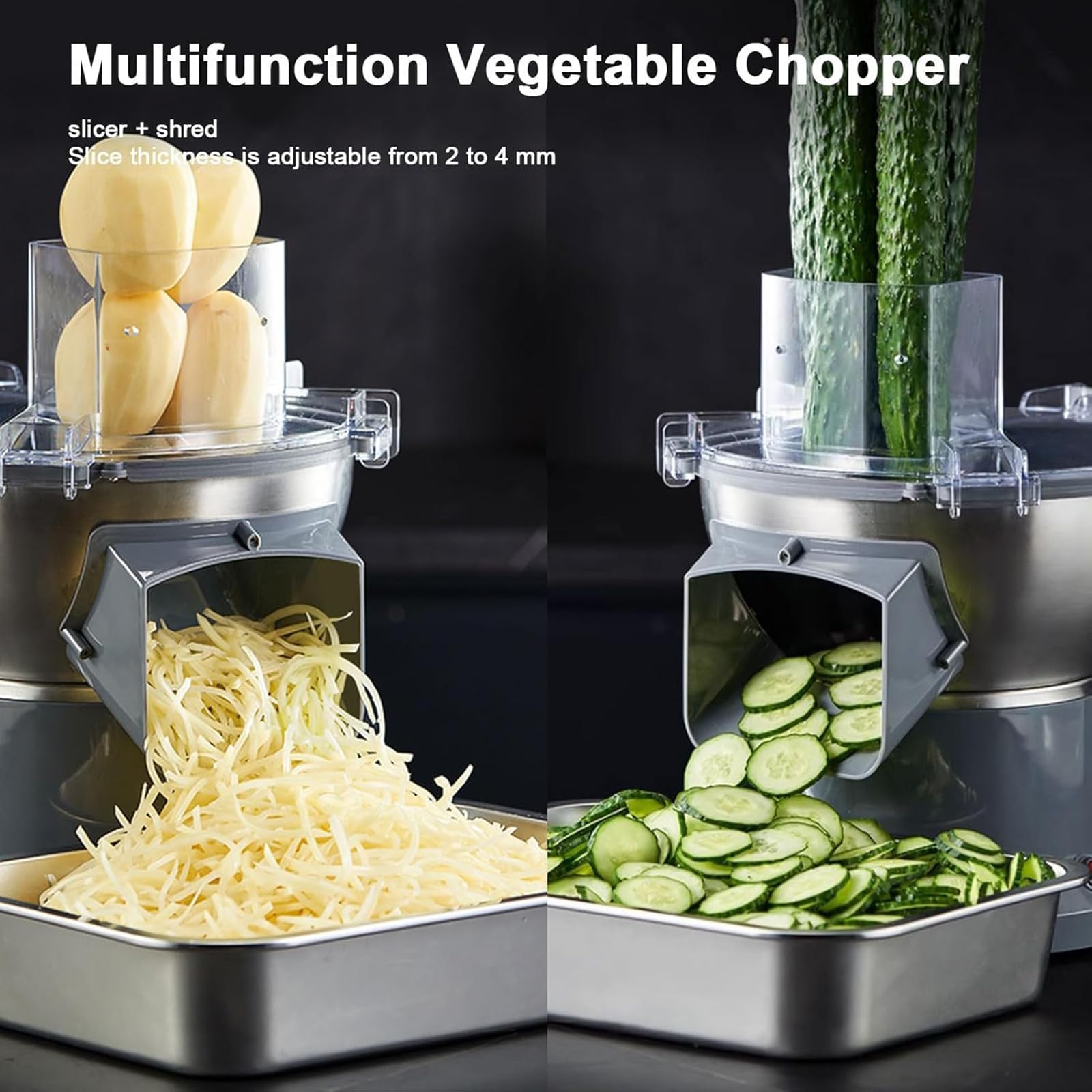 Dicador eléctrico automático de alimentos con cuchillas, picador de verduras resistente para zanahoria, patata, cebolla, uso comercial y doméstico