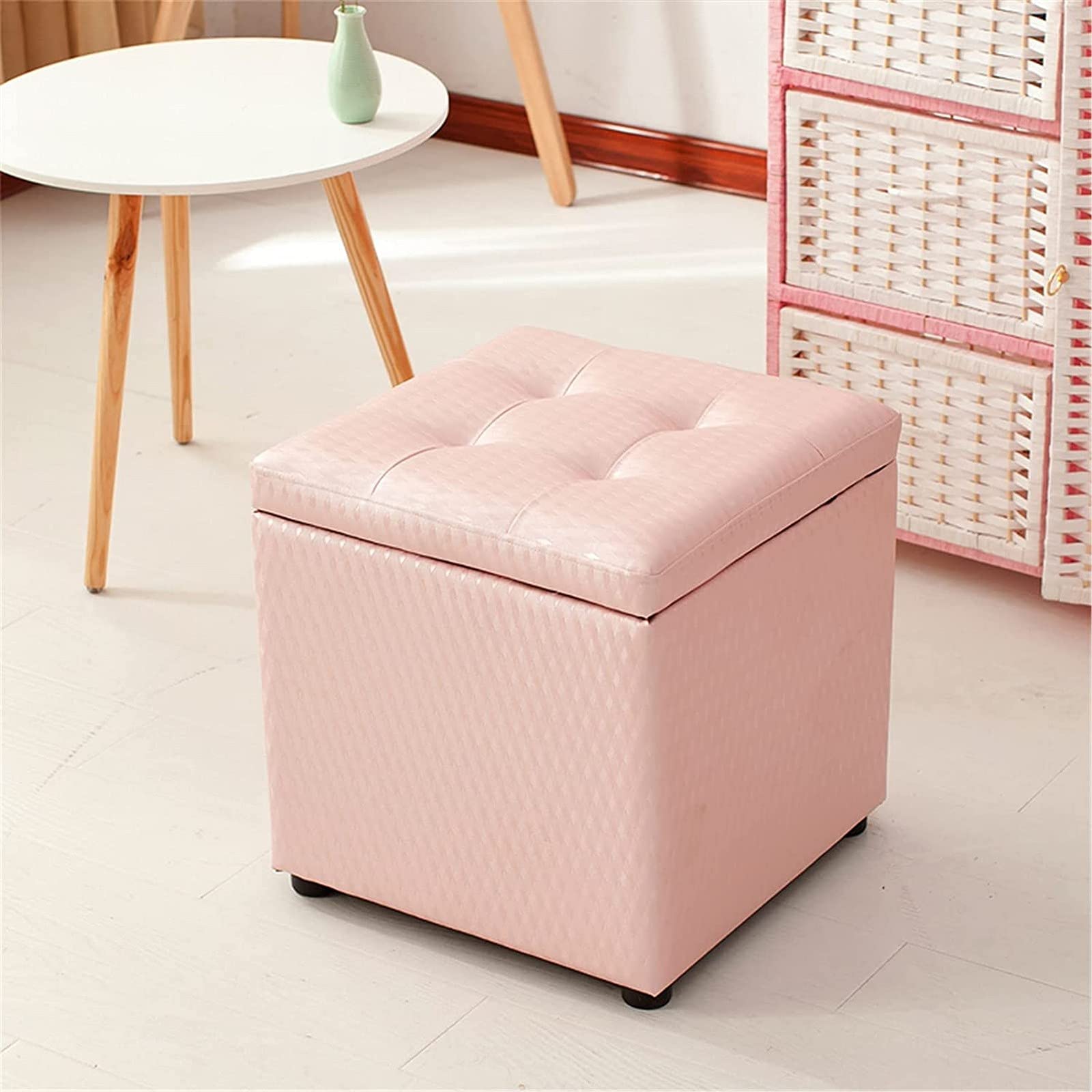 Repose-pieds ottoman coffre rose : un banc de rangement avec couvercle astucieux