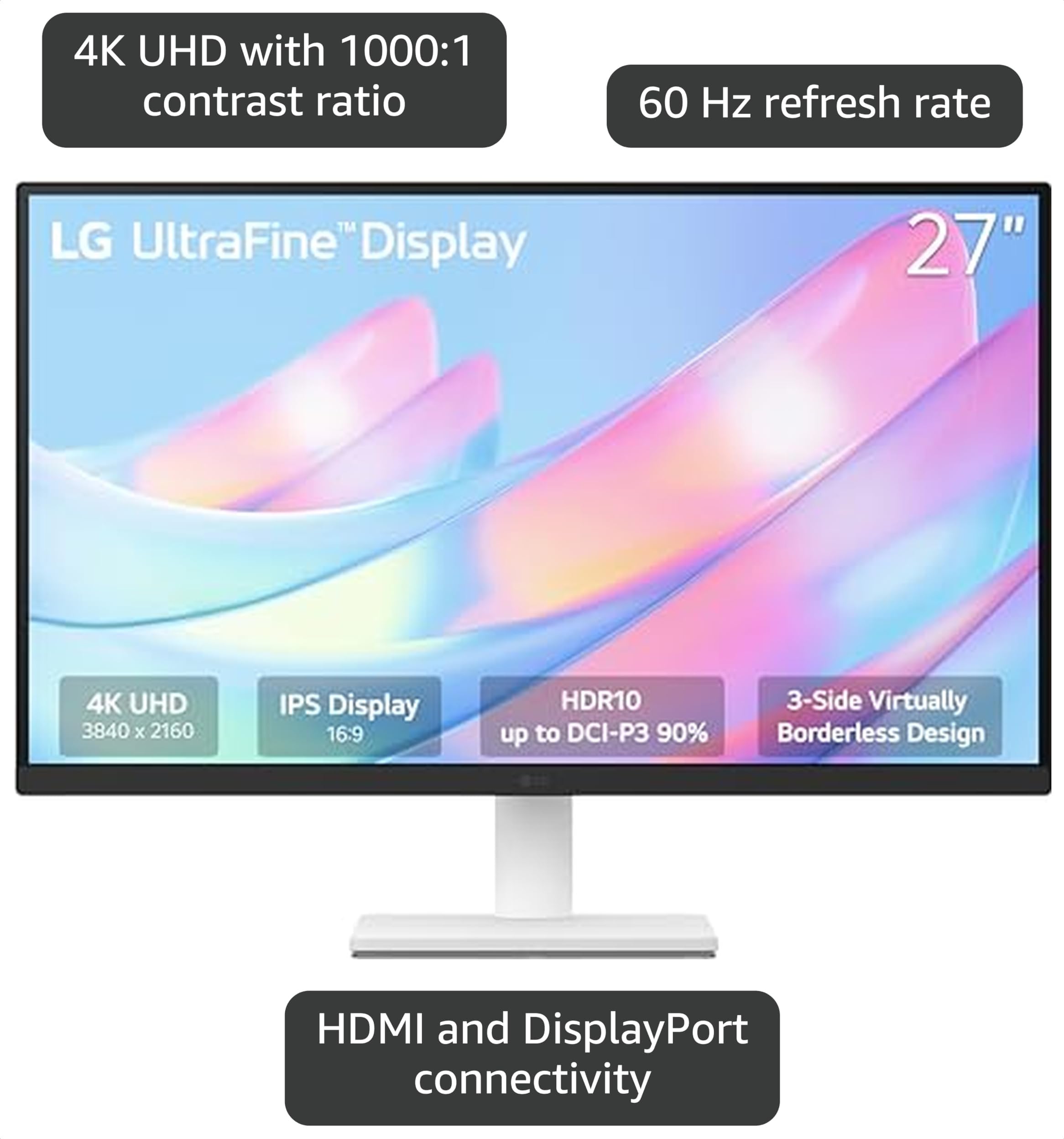 LG 27UL500-W 27-inch 4K UHD 3840 x 2160 Ultrafine Computer Monitor IPS AMD FreeSync HDR10 HDMI DisplayPort Black Stabilizer White product thumbnail 4
