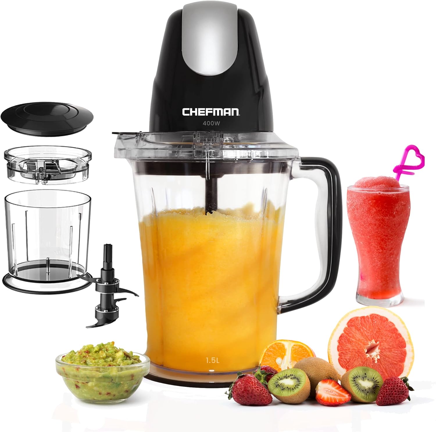 CHEFMAN 2in1 Food Processor and Portable Blender with 400W Motor, 2Tiered Blade System, Ice