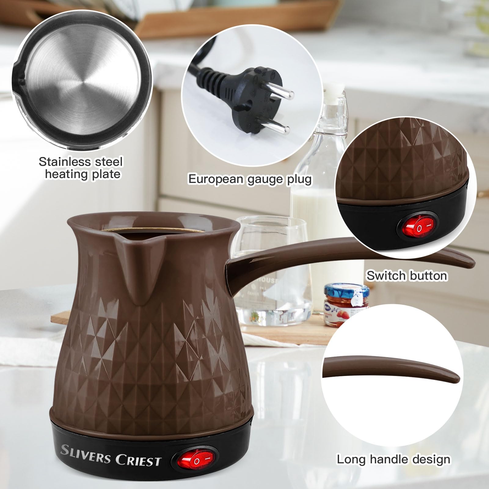 Cafetera turca eléctrica de 500 ml, cafetera turca de inducción con mango extraíble, antiquemaduras y calentamiento uniforme, cafetera eléctrica Cezve para café, té