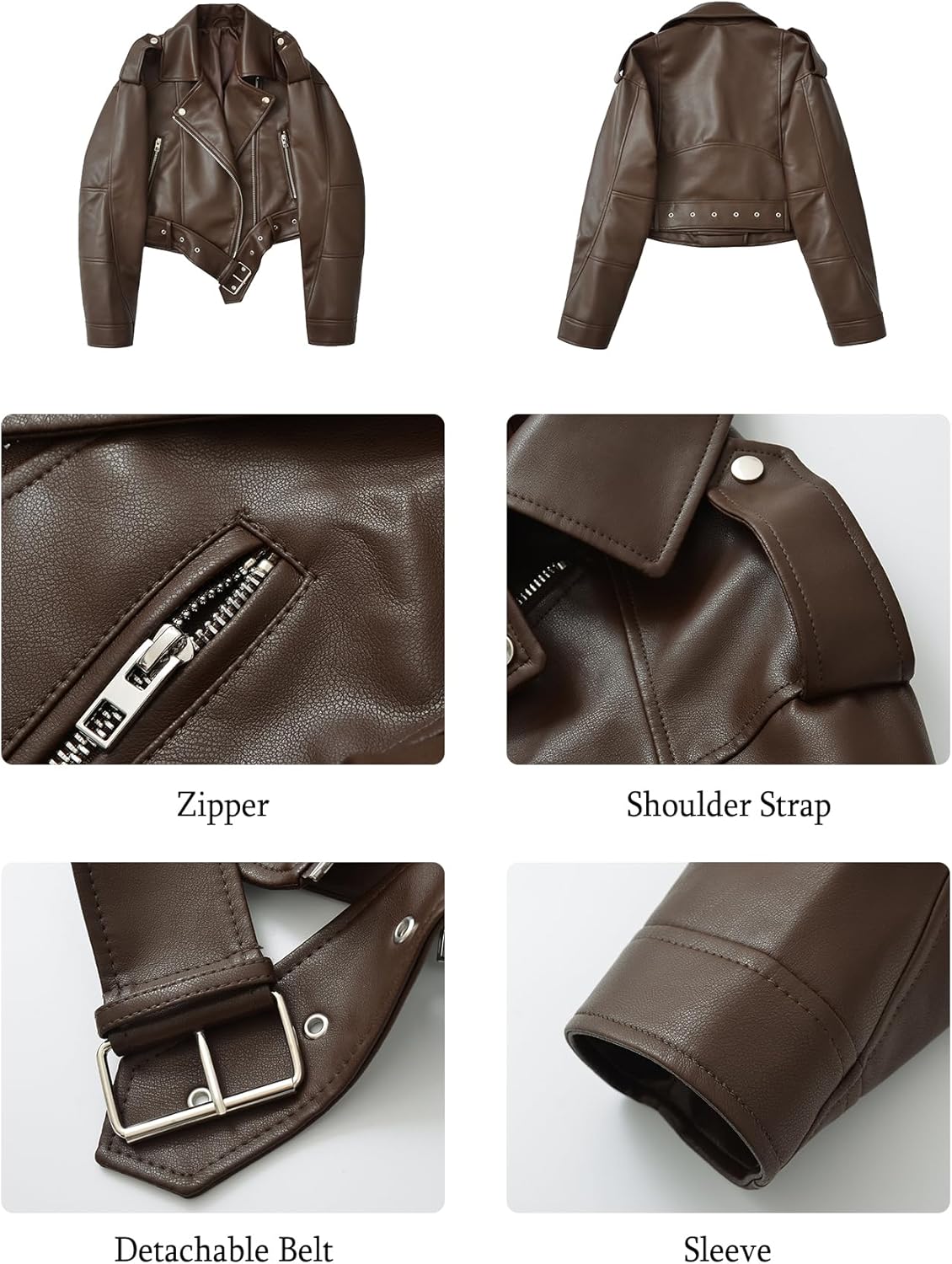 LY VAREY LIN Women Faux Leather Cropped Jacket Vegan Motor Biker Coat with Belt - Image 8