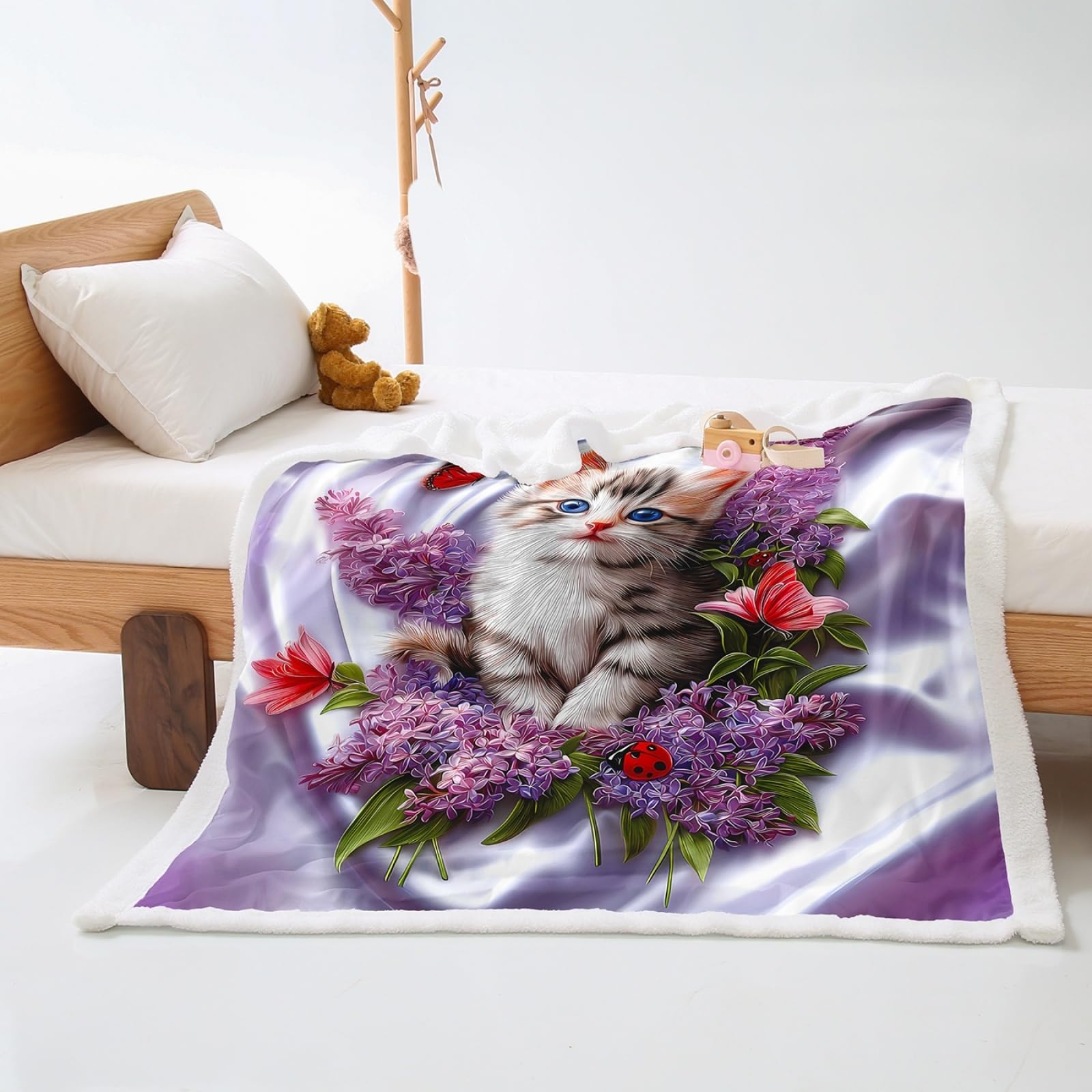 Blanket Purple Cat Soft Sherpa Fleece Blankets and Throws Thick Flannel And Lamb Wool Soft Blanket Lightweight Cosy Sofa Throw All Season Blankets for Beds 100x150cm