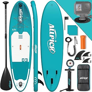 ALLPICK Premium SUP Board Set, Stand Up Paddling Board Aufblasbar, Mit Universal Kamerahalterung, Komplettes Zubehör, Verstellbares Paddel, Anfänger, Fortgeschrittene,200kg