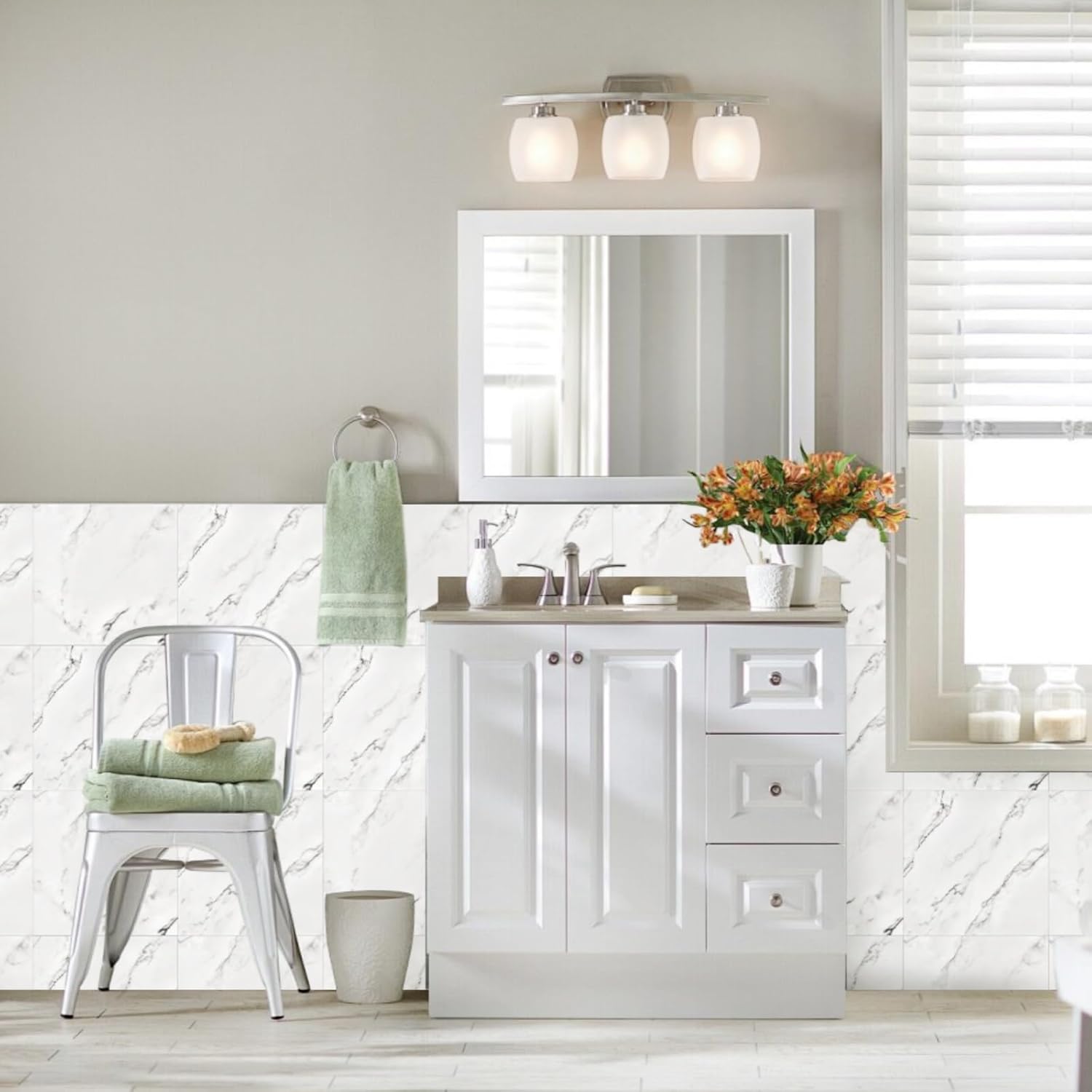 Abyssaly Peel and Stick Backsplash Tiles, 10-Sheet 11.8"x 11.8" PVC Self Adhesive White Marble Wall Tiles Stick on Backsplash for Kitchen, Waterproof Peel and Stick Tile for Bathroom, Laundry Room