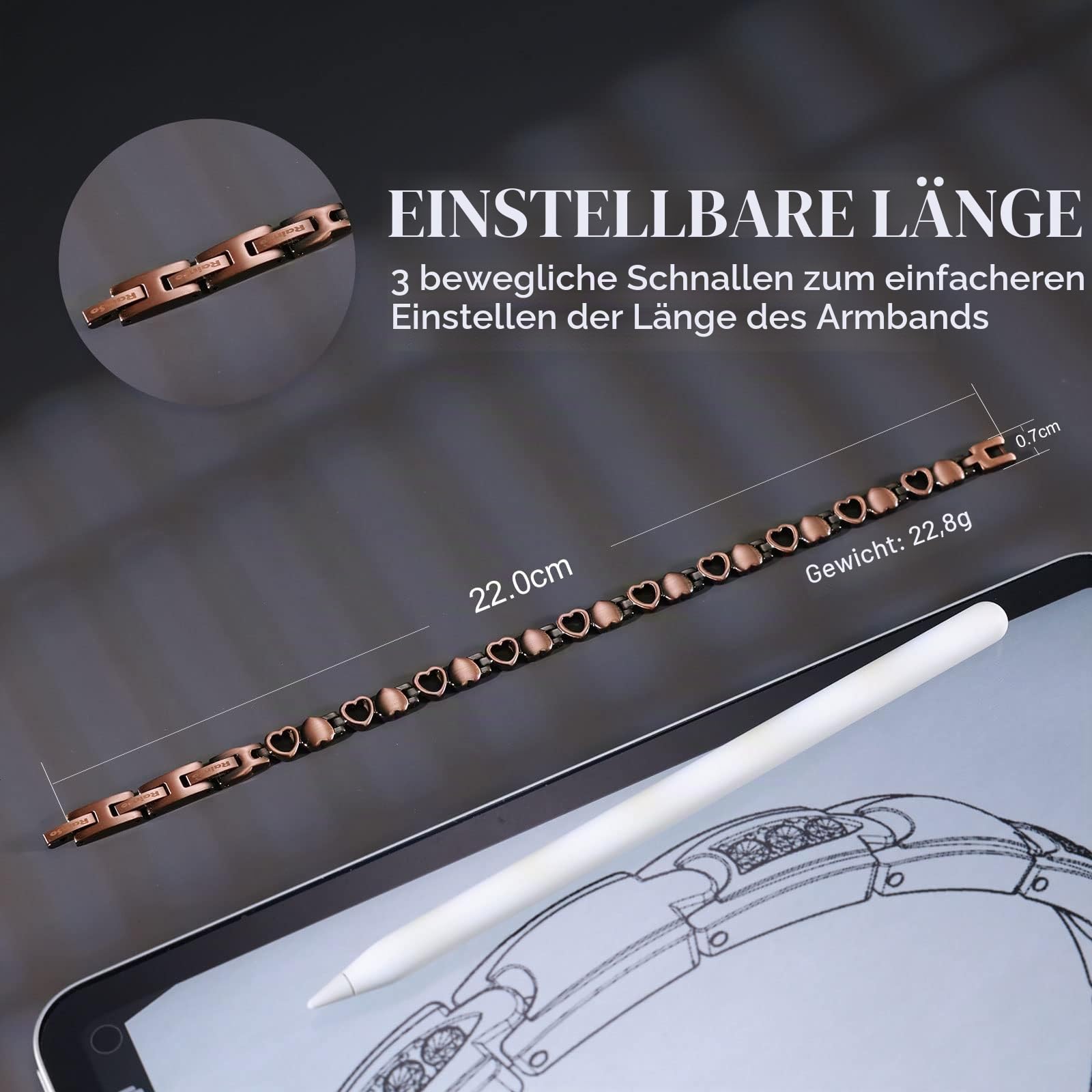 Rainso Reines Kupfer Magnetisches Gesundheitsbehandlung Armband Weibliche Arthritis Schmerzlinderung Liebes Design Mit Geschenkbox Verstellbar