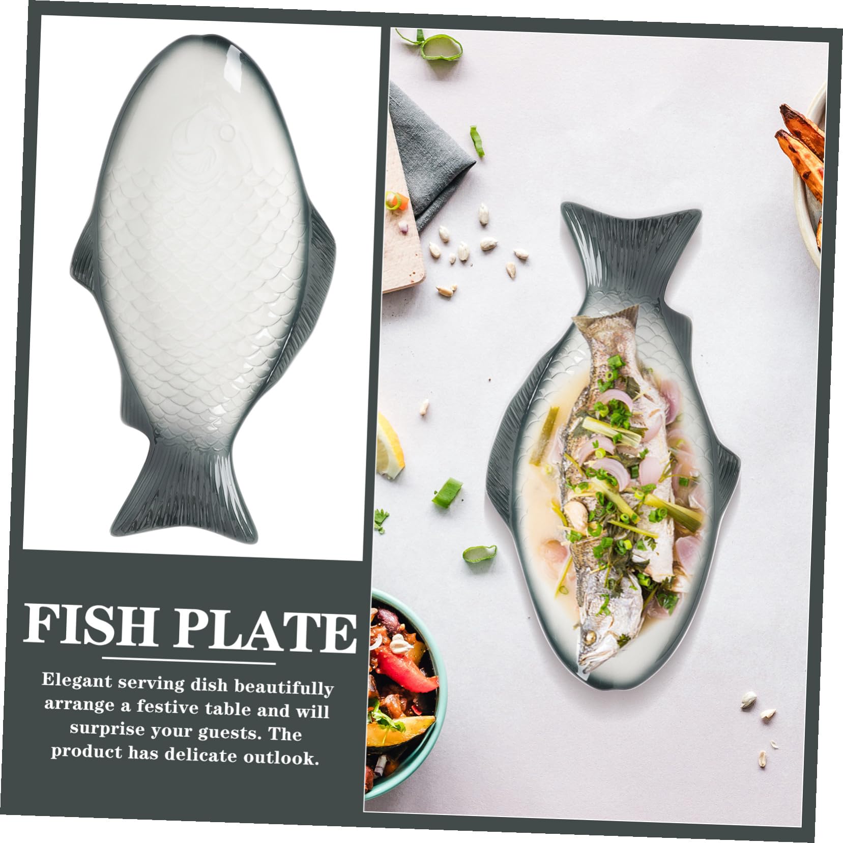 Bandeja Decorativa para Servir Pescado de Cerámica Forma de Pez, Elegante y Delicada para Aperitivos y Mariscos