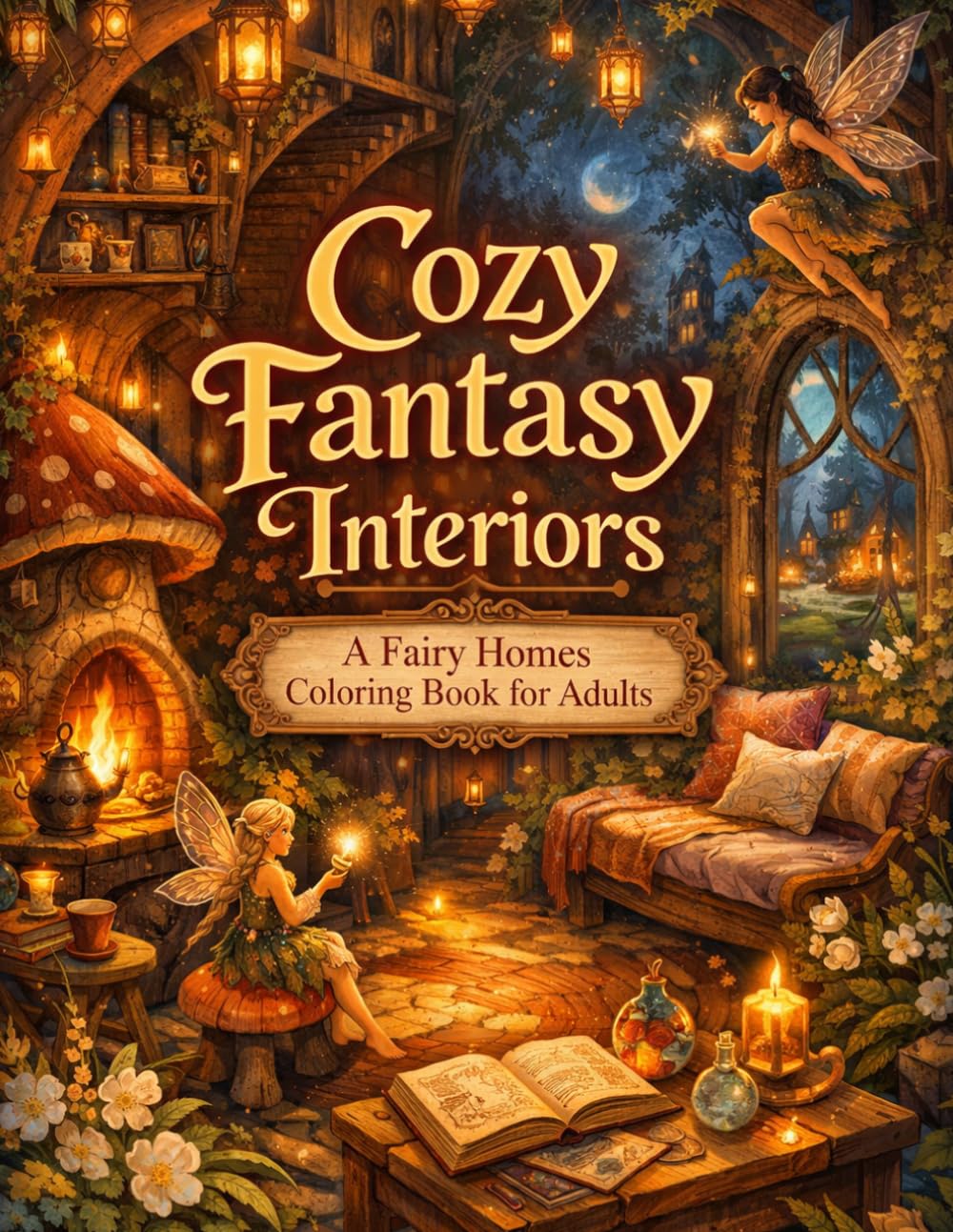 Cozy Fantasy Interiors A Fairy Homes Coloring Book for Adults: 120+ Pages of Beautiful Enchanted Rooms, Magical Interiors, Woodland Houses & Whimsical ... (8.5x11) (Enchanted Interiors Collection)