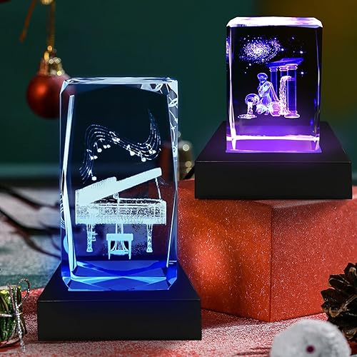 Miniatura 7 de Aepiraza Base cuadrada de 2 piezas de soporte de luz LED, base de exhibición cuadrada de luz LED de 3 pulgadas, base de pantalla LED multicolor,