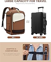 Vista 3 de LOVEVOOK - Mochila de viaje para mujer, mochila de 40 l para llevar en avión, Beige-Marrón