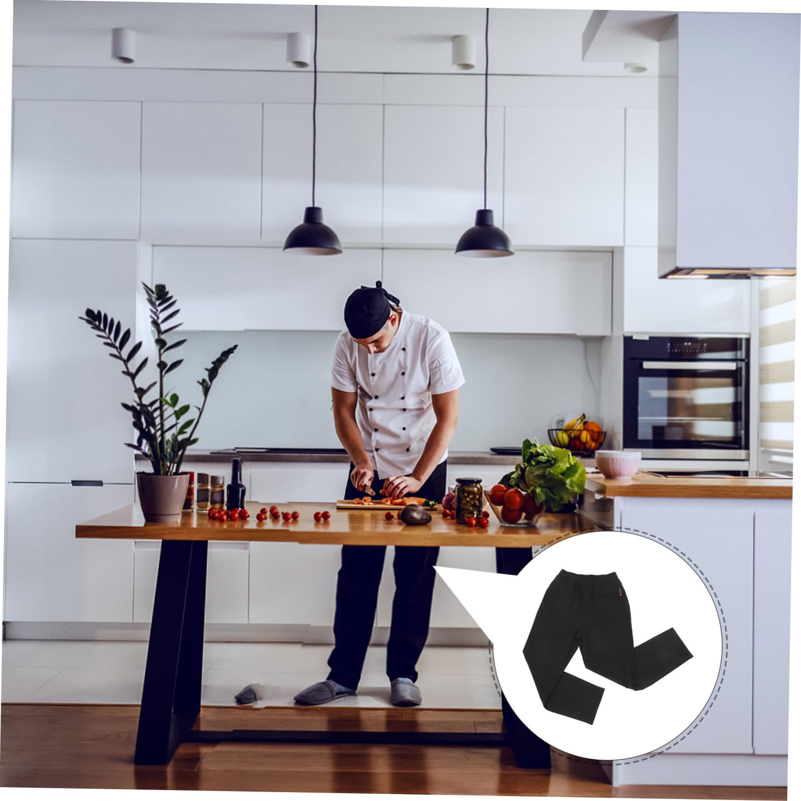 Atmungsaktive Schwarze Kochhose Herren und Damen mit Elastischem Cargo Arbeitskleidung Öl und Fleckenresistent Praktische Taschen Komfortable Küchenhose für Restaurant und