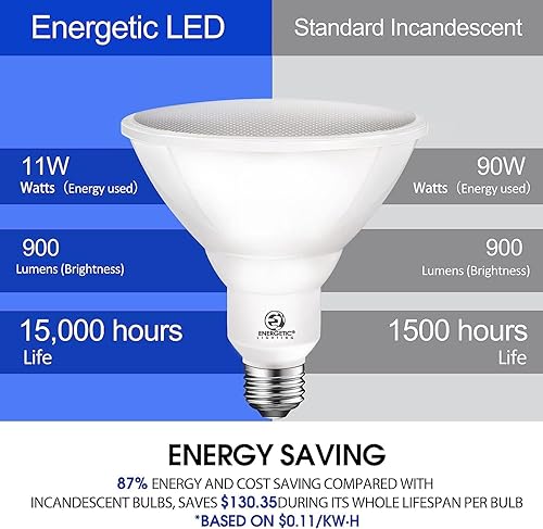 Miniatura 9 de Energetic - Luz de inundación LED Par38 para exteriores, 11 W  90 W, 900 lm, luz diurna de 5000 K, base E26, no regulable, bombilla impermeable,