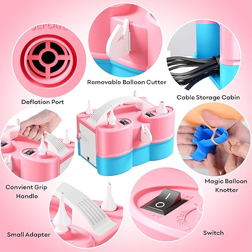 Miniatura 7 de Biapian Bomba de globo eléctrica, bomba de aire eléctrica portátil 3 en 1 para globos e inflables, máquina sopladora de globos de doble boquilla