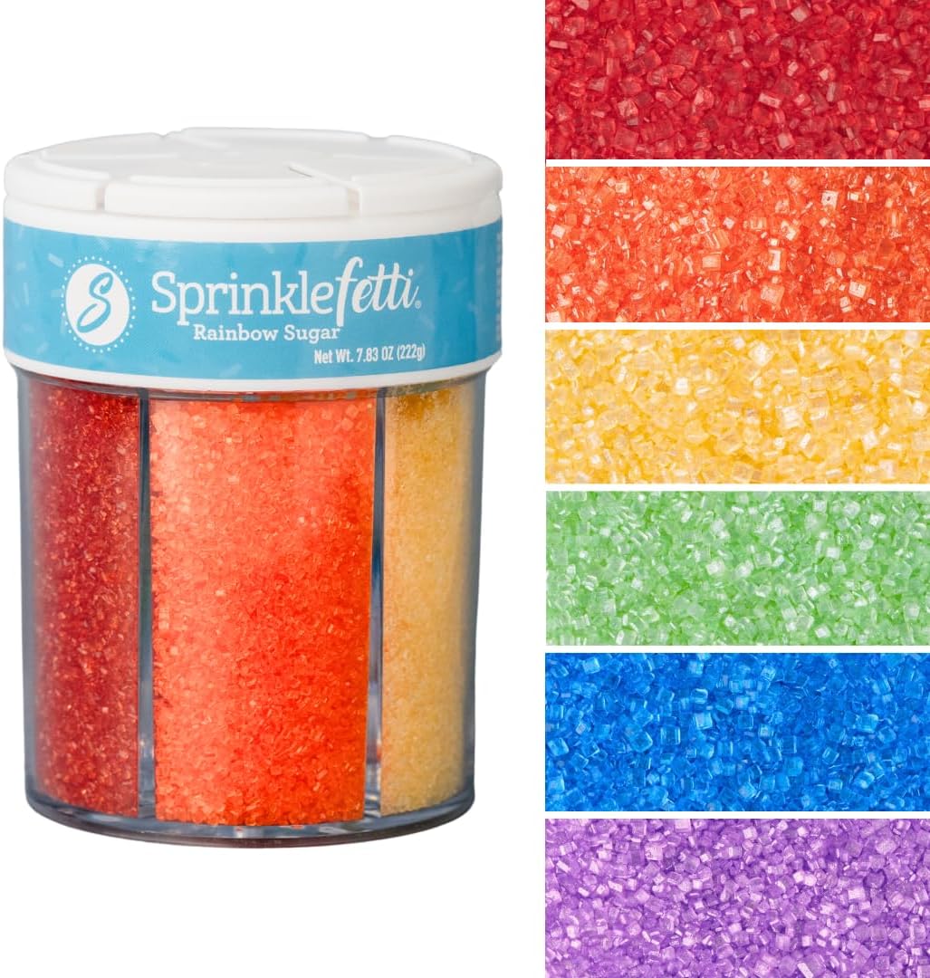 Sweets Indeed Sprinkles 6 Cell Edible Sprinkle Mix Jimmies Perfect for Cake Decorations Baking Ice Cream Cookies Cupcake Topper (Rainbow Sugar)