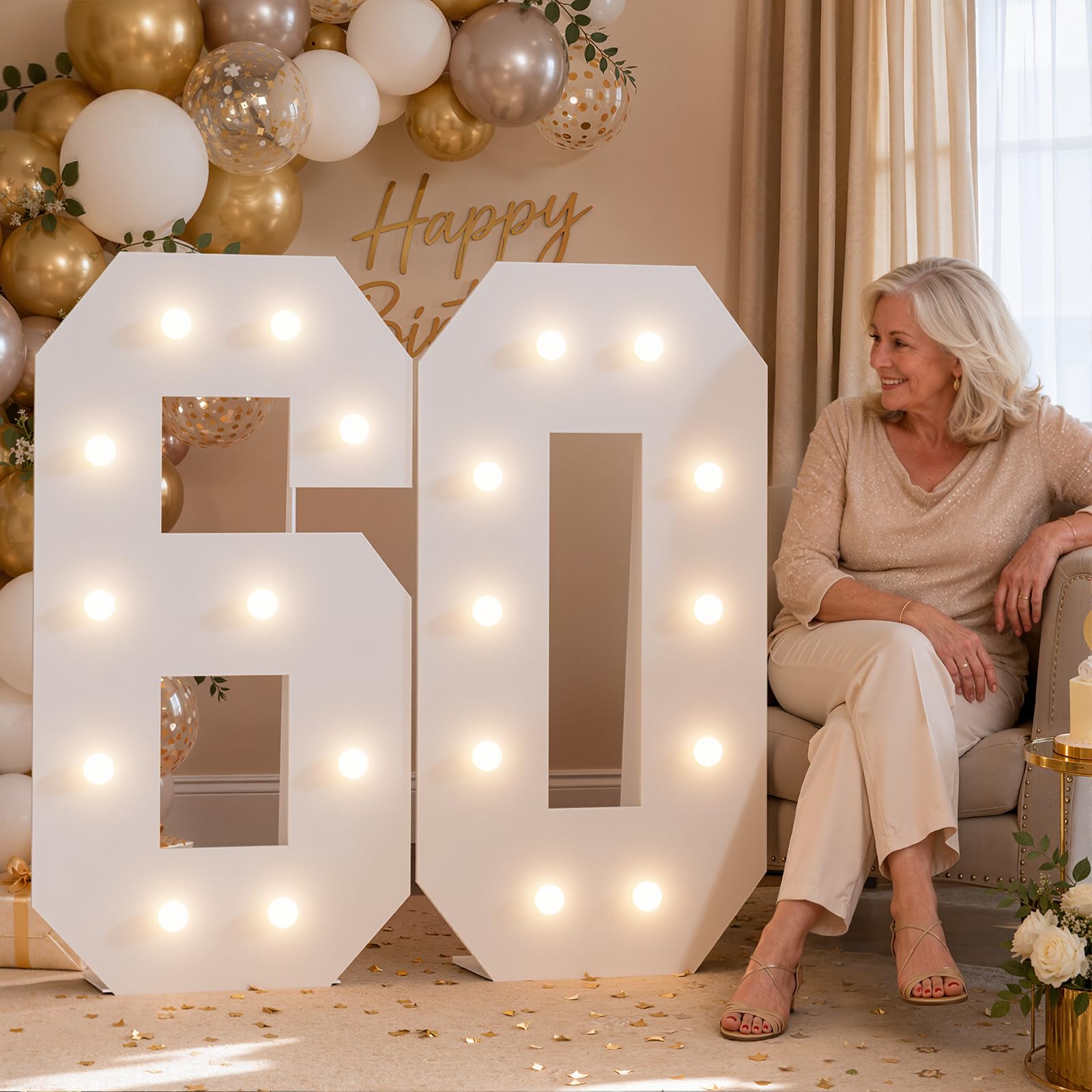 4FT Marquee Numbers 60 Warm Light Quick Setup Birthday Decorations