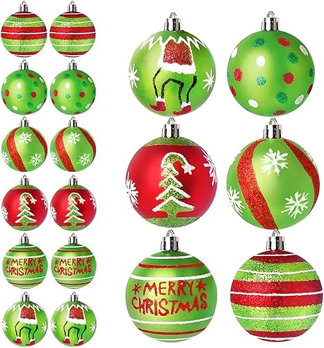 12 adornos de bola de Navidad de 2.4 pulgadas para árbol de Navidad, colgantes rojos y verdes brillantes para decoración de árbol de Navidad,