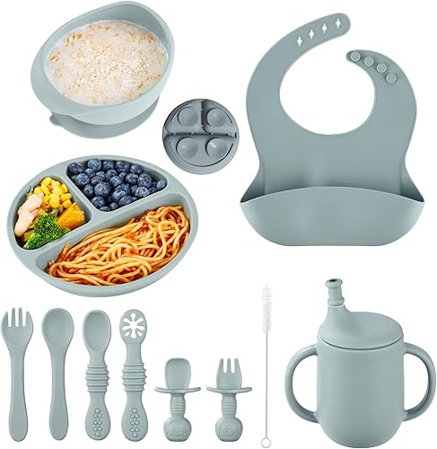 FOTEEMO - Juego de alimentación de silicona para bebés, 11 piezas, suministros de alimentación para bebés, utensilios de alimentación para bebés de