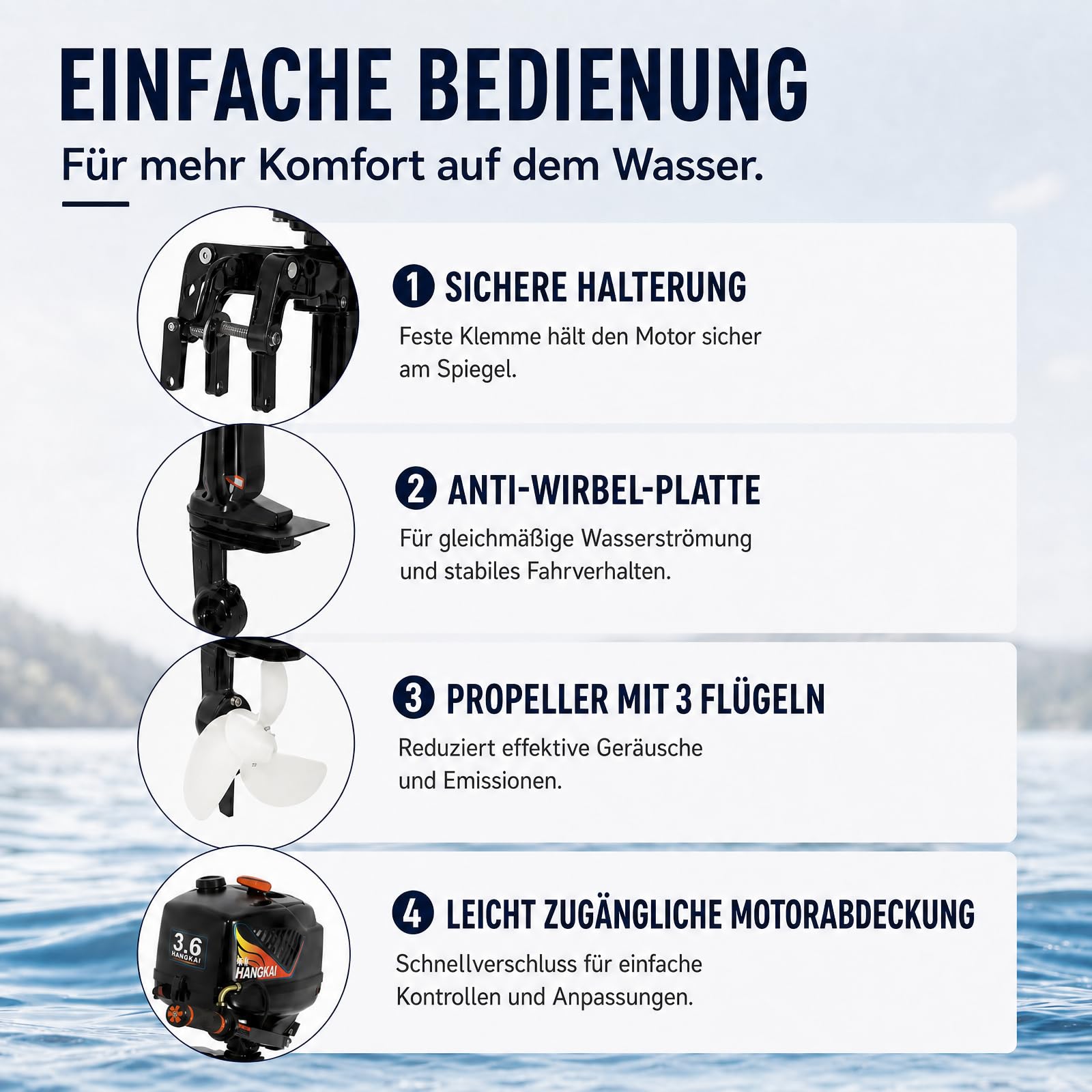 2-Takt Außenbordmotor Benzinmotor, 55ccm 3,6PS Außenborder Benzin Außenbordmotor, Schlauchboot Motor Kurzer Welle, CDI Zündung Halbluft- und Halbwassergekühlt für Schlauchboot Angelboot Fischerboot