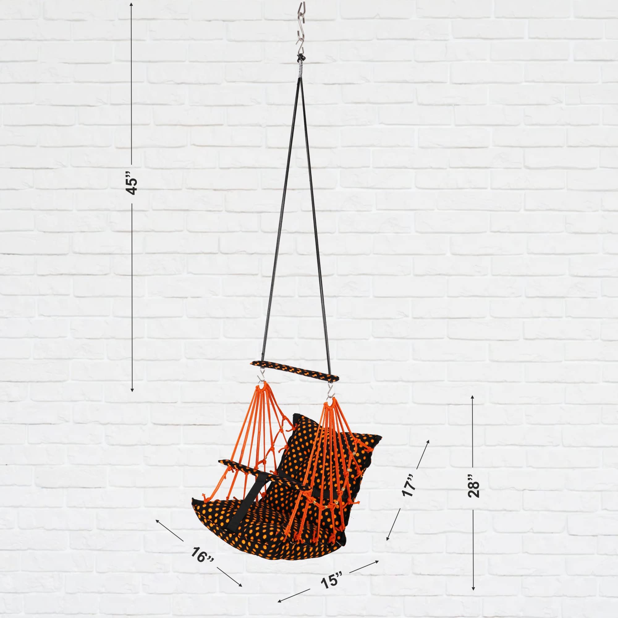 BOFFLE® Cotton Swing Chair for Kids Baby's Children Folding and Washable1-3 Years with Safety Belt/Home,Garden Jhula for Babies|Swing for Kids | Seat and Back Side 16x16 inch 4