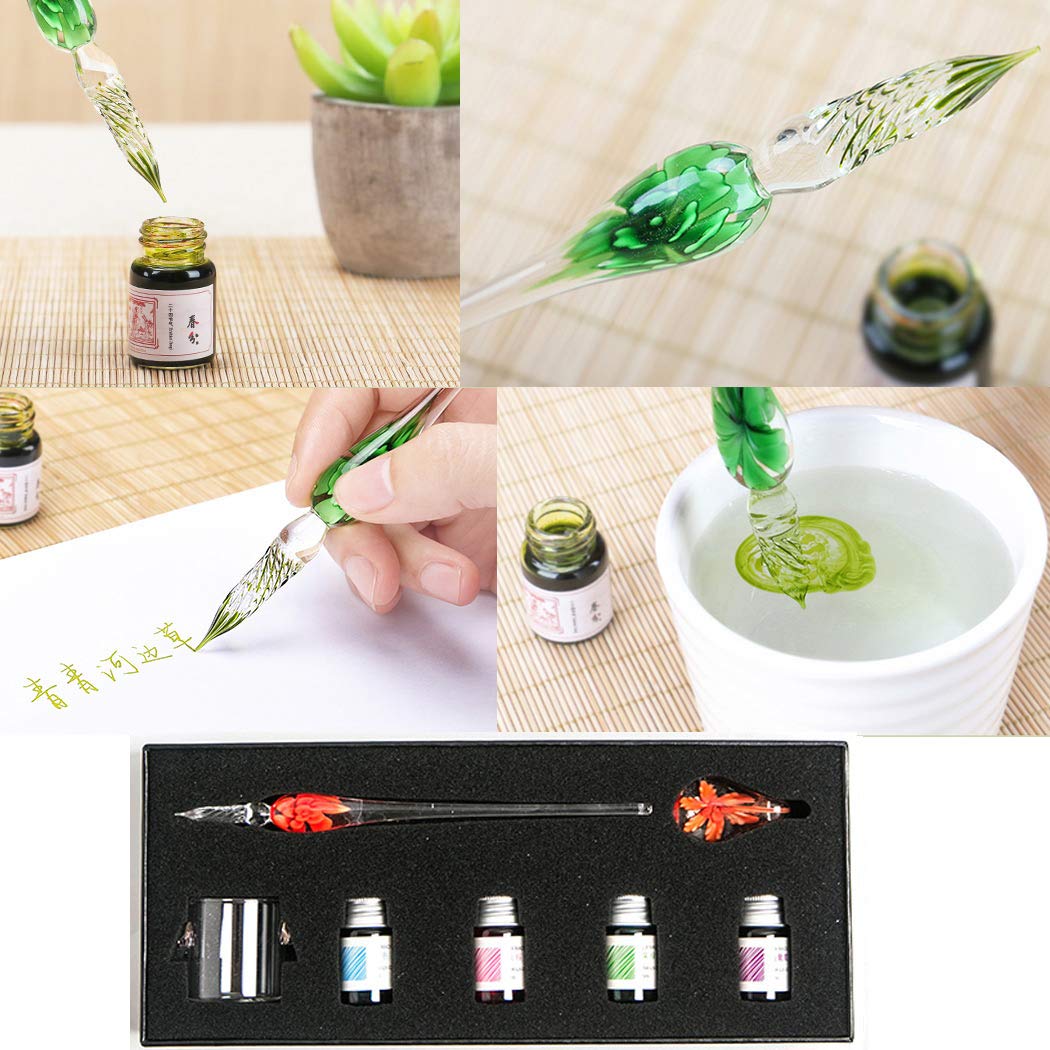 SIPLIV Glass Dip Pen Set - Temperature Change Cherry Blossom Pen With Ink & Holder - Calligraphy & Signature Writing Kit