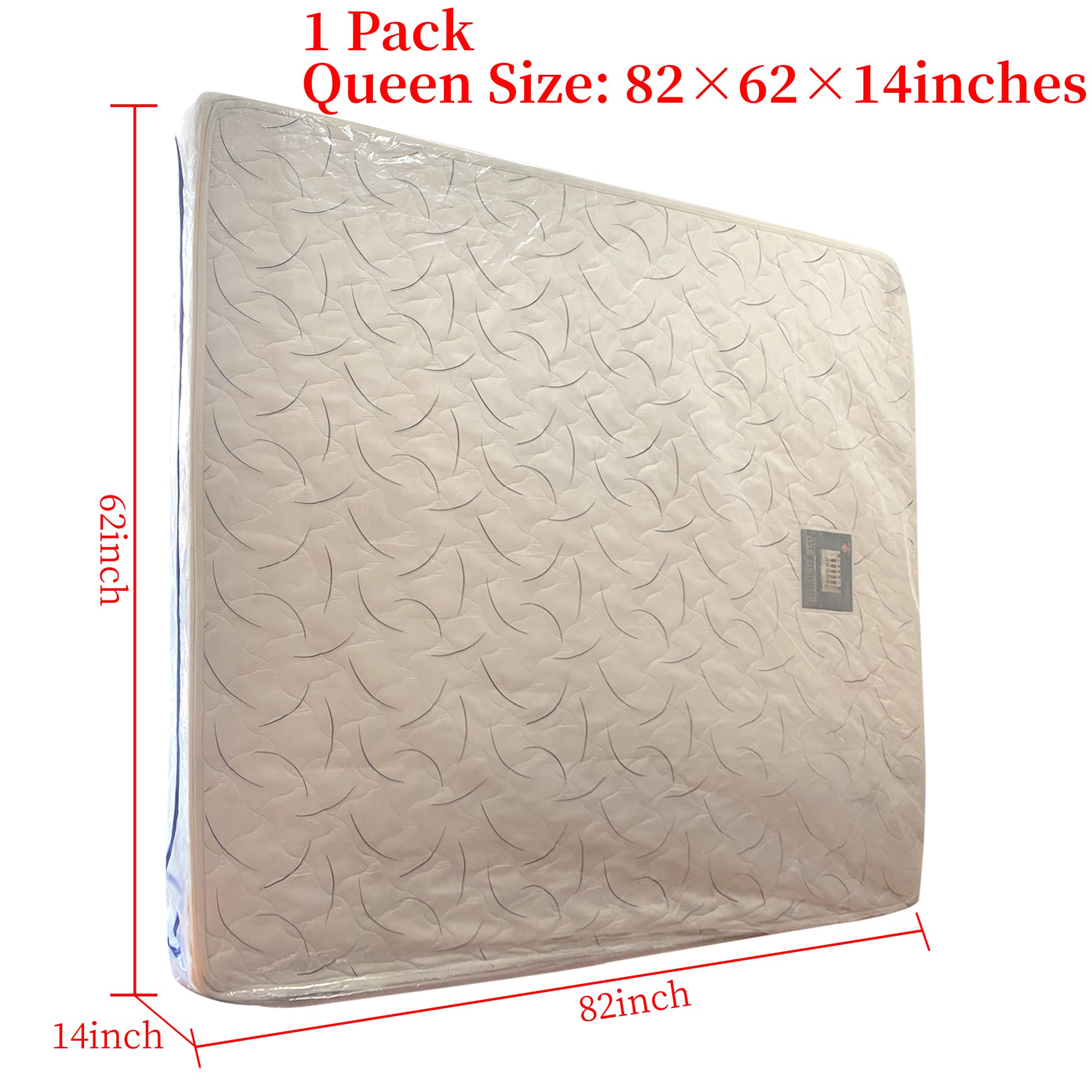 Bolsa de colchón Queen para mudanza y almacenamiento, bolsa de almacenamiento impermeable de plástico con cremallera de 5 mil, 82 x 62 x 14 pulgadas, 1 paquete 2