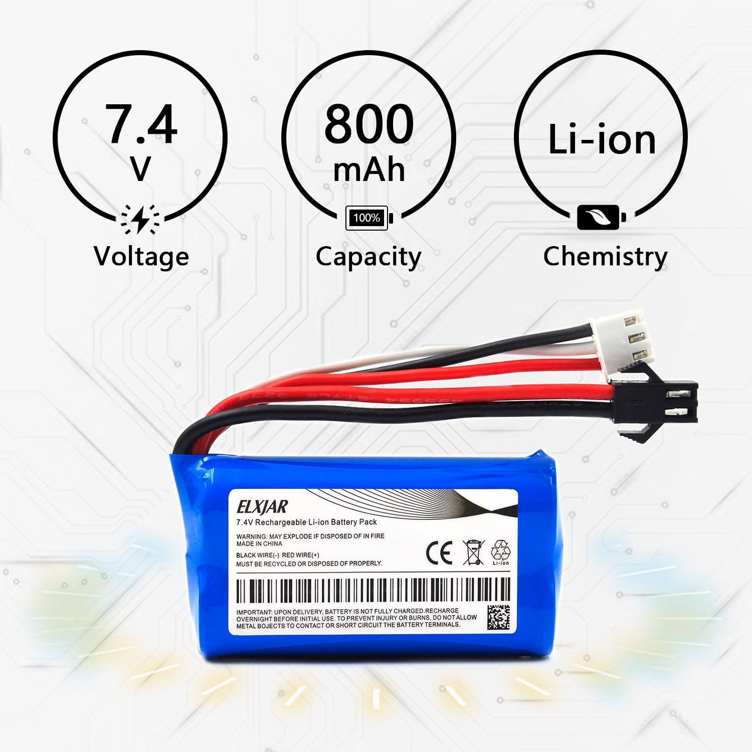 (4-Pack) 7.4V 800mAh Rechargeable Li-ion Battery with SM-2P Plug and USB Charger for Skytech H101 H103 H105 RC Boat MN D90 D91 MN99 MN99S C34 B24 D12 AKM-47 1085-1088 8801 8005-8008