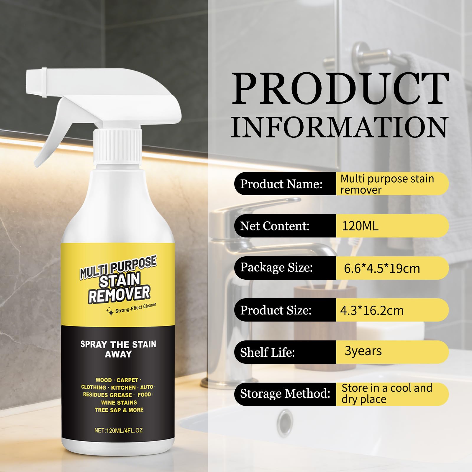 Mehrzweck-Fleckenentferner Spray, Heavy Duty Oberflächenreiniger für Bad Fliesen Toilette, Holzteppich Kleidung Küche Auto InteriorEntfernen Sie harte Wasserflecken, Seifenschaum Rostflecken (5p)