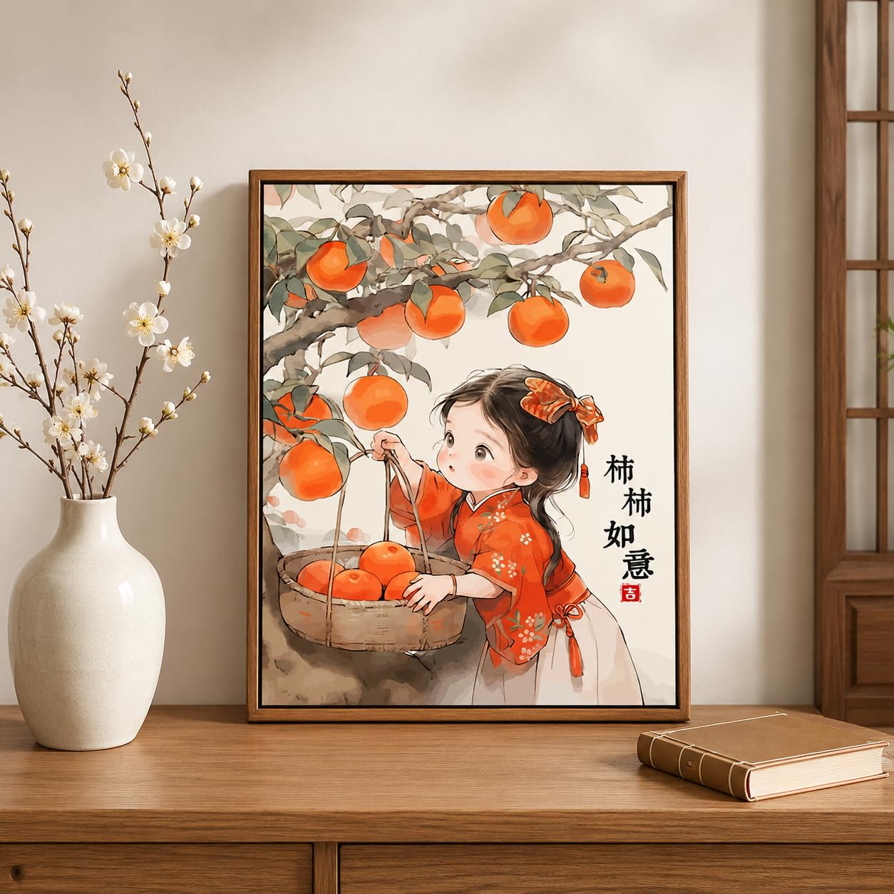 Yunmeryker Modernes Chinesisches Stickset für Erwachsene, 60x75cm Full Kit mit vorgedrucktem Textil und Holzrahmen, 3 Fäden Stickgarn für entspannte Auszeiten, silk thread