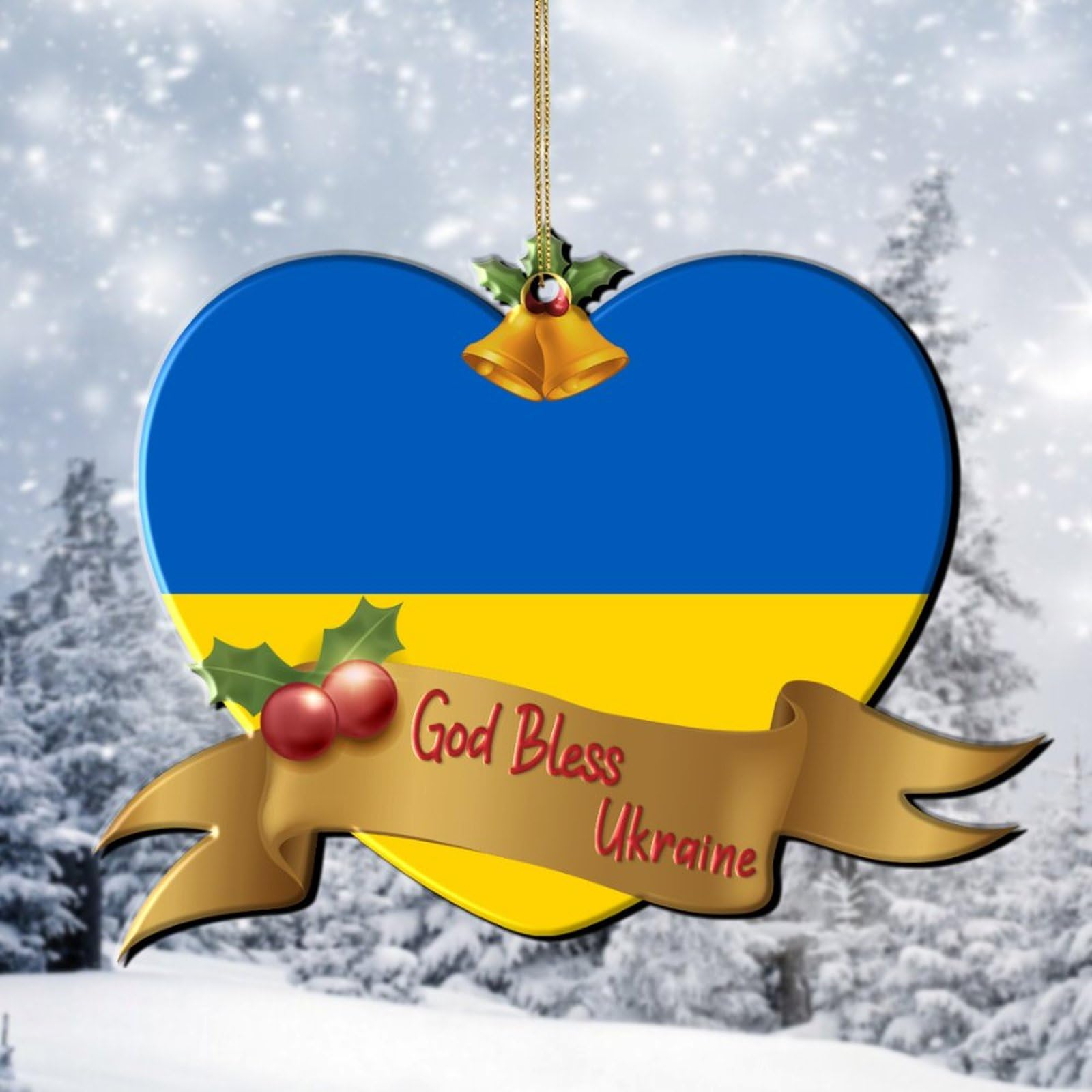 Ukraine Weihnachtsbaum-Anhänger – Frieden & Liebe Motiv, Keramik Mit Goldkordel