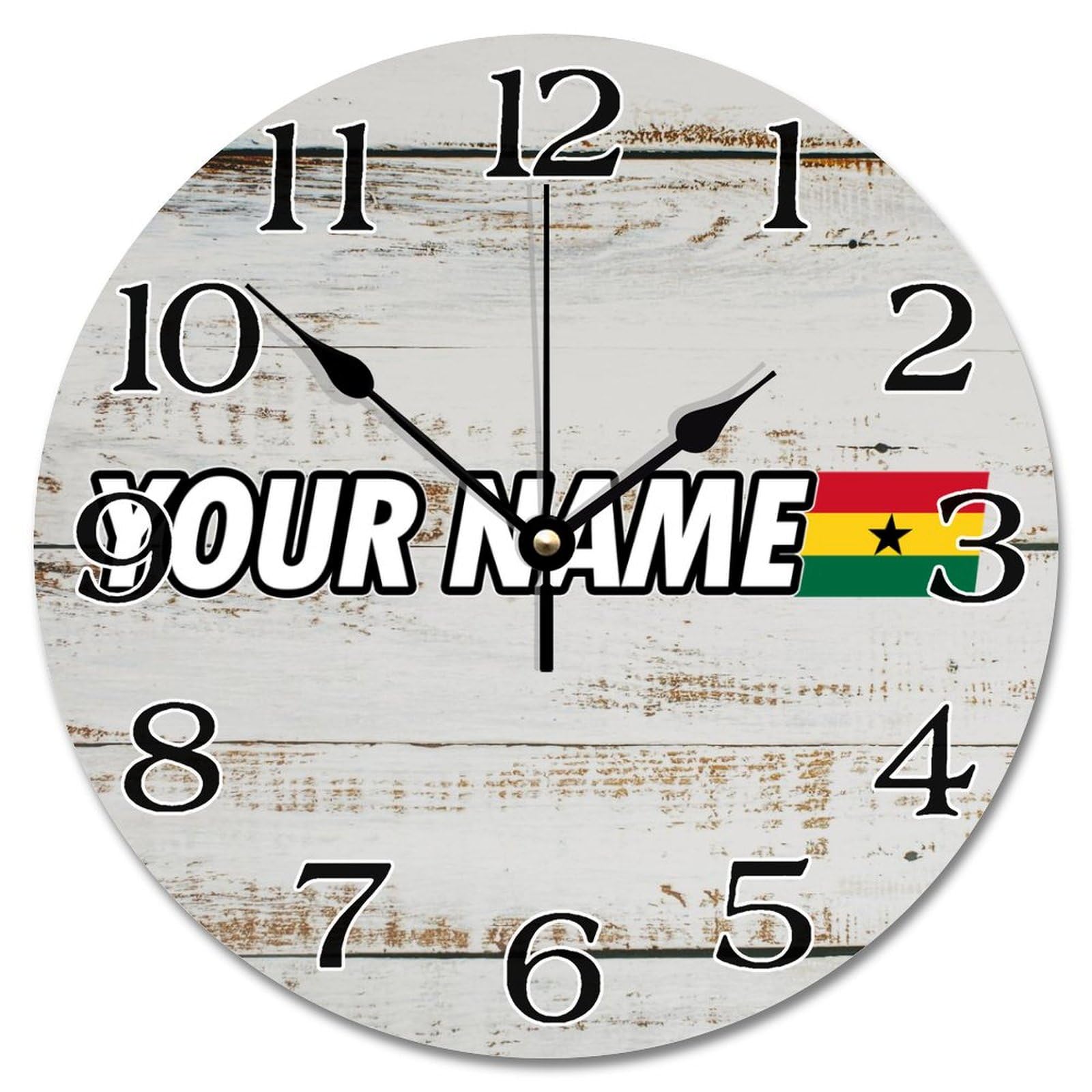 Horloge murale Ghana silencieuse personnalisable pour chambre sans bruit