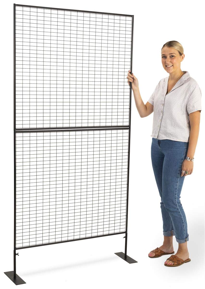 Displays2go (6) 3' x 3' Art Display Panels - U-Shaped Mesh Panels for Art Displays - Iron Mesh Gridwall Art Display Panels - Black (AD3PNLMB)