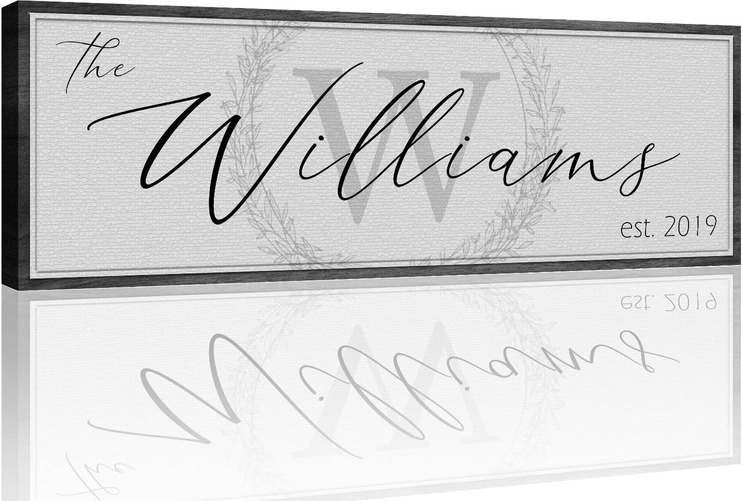Tailored Canvases Personalized Family Sign - Last Name Signs For Home, Custom Wall Decor Canvas for Living Room, Fireplace, Kitchen, Porch, & Front Door - Monogram on White, Grey Wooden Border, 48"x16"