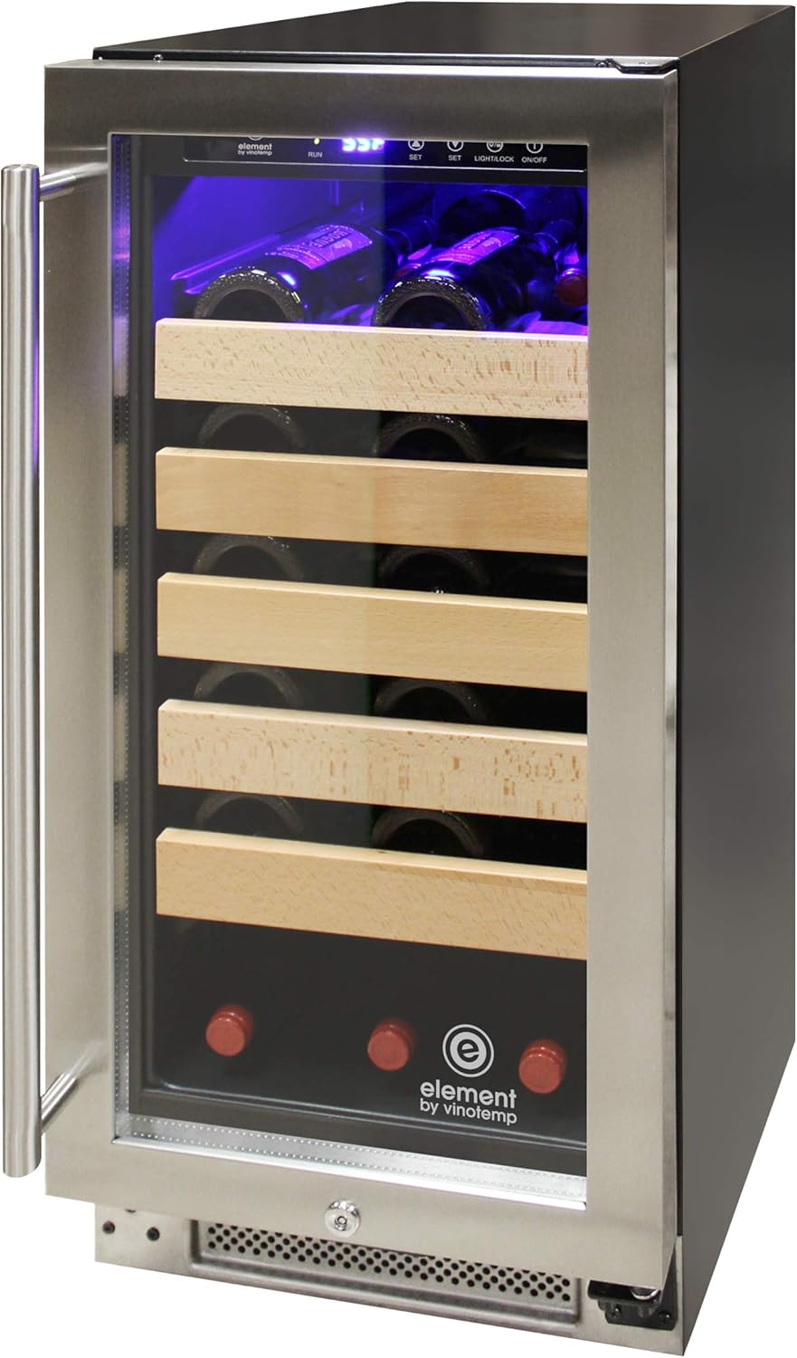 Vinotemp 25 Bottle Wine Cooler Refrigerator Freestanding or Built-in Wine Fridge with Single Zone Temperature Control, Front Venting with Glass Door and Safety Lock, 25 Bottle, Stainless Steel