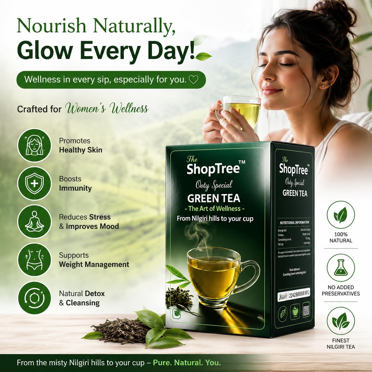 The ShopTree Nilgiri Green Tea Loose Leaf 200g | Premium Long Leaf | Whole Leaf Antioxidant Tea, Hand-Picked from Ooty Hills, No Preservatives — Amazon image 3
