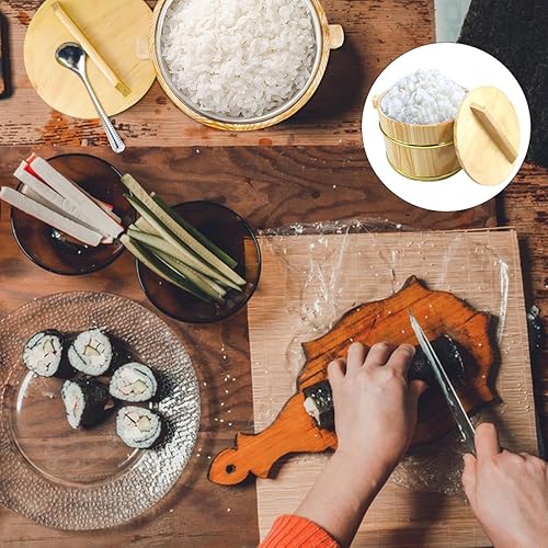 Miniatura 5 de DOERDO - Cubo de arroz de madera para sushi, cuenco de arroz con tapa para restaurante casero, contenedor de alimentos, 7.1 in