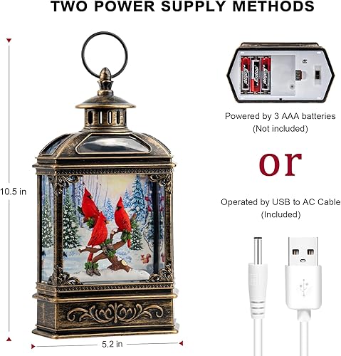 Miniatura 6 de Globo de nieve de Navidad cardenal brillante con música, forro USBfunciona con pilas, linterna iluminada para decoración de festivales de Navidad,