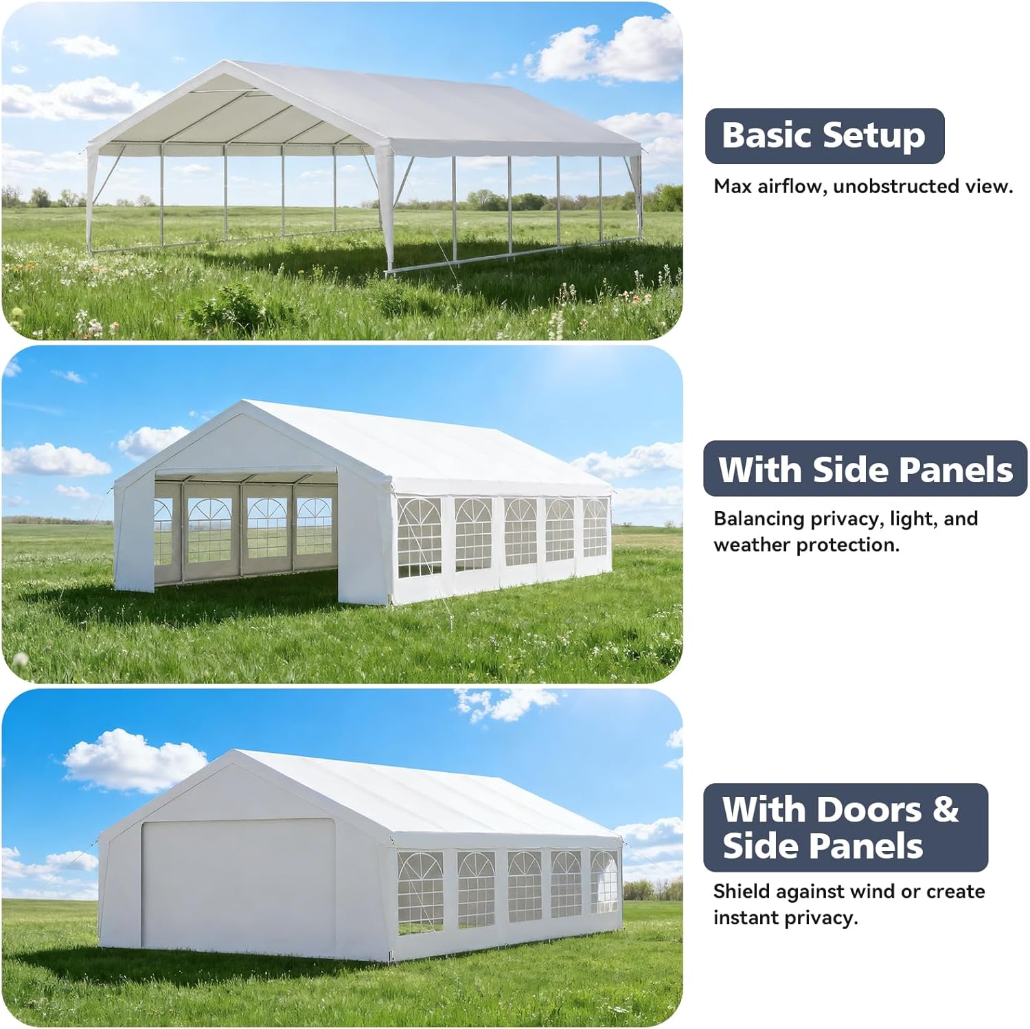 Party Tent 16x32 Canopy Heavy Duty, Waterproof Outdoor Event Tent with Removable Sidewalls & Roll-Up Door, Portable Carport for Wedding, BBQ, Camping, Birthday Party