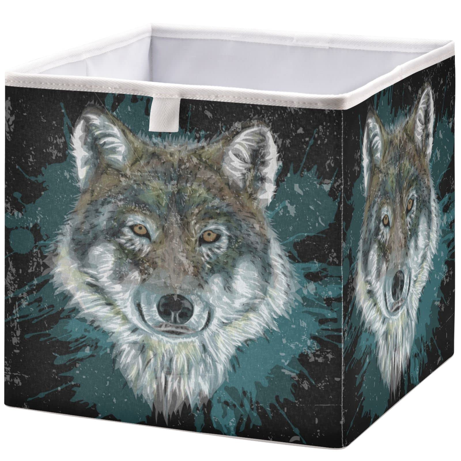 visesunnyRectangular Shelf Basket Realistic Wolf Animal Clothing Storage Bins Closet Bin with Handles Foldable Rectangle Storage Baskets Fabric Containers Boxes for Clothes,Books,Toys,Shelves,Gifts
