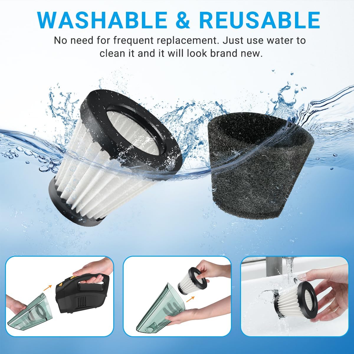 4 Pack F117 Filters Compatible with Dirt Devil Scorpion Handheld Vacuum Cleaner, Part # AD40117, with 8 Foam Sleeves & 1 Brush - Image 6